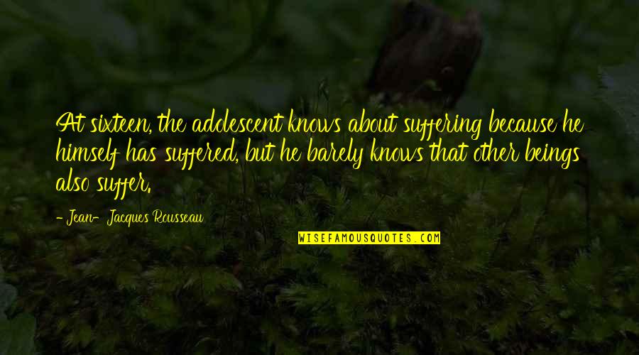 Walpurga Hohenthal Quotes By Jean-Jacques Rousseau: At sixteen, the adolescent knows about suffering because