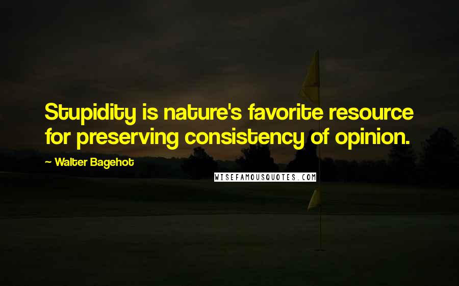 Walter Bagehot quotes: Stupidity is nature's favorite resource for preserving consistency of opinion.