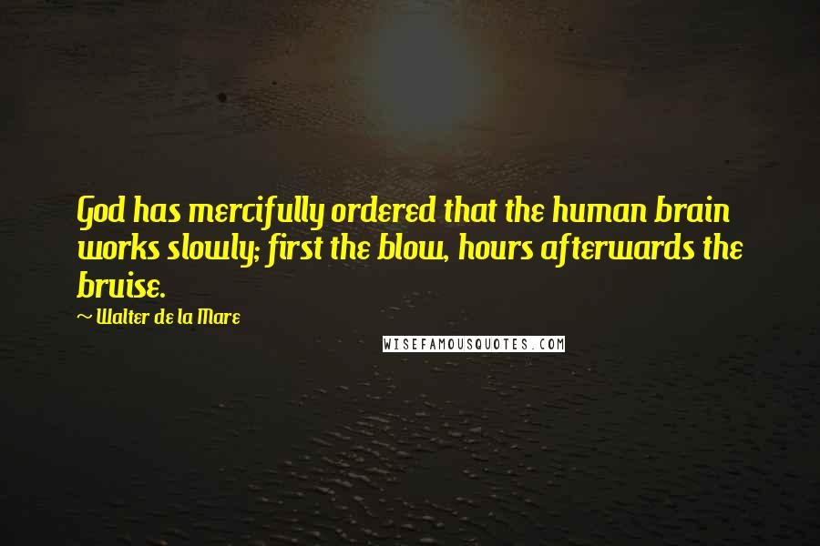 Walter De La Mare quotes: God has mercifully ordered that the human brain works slowly; first the blow, hours afterwards the bruise.