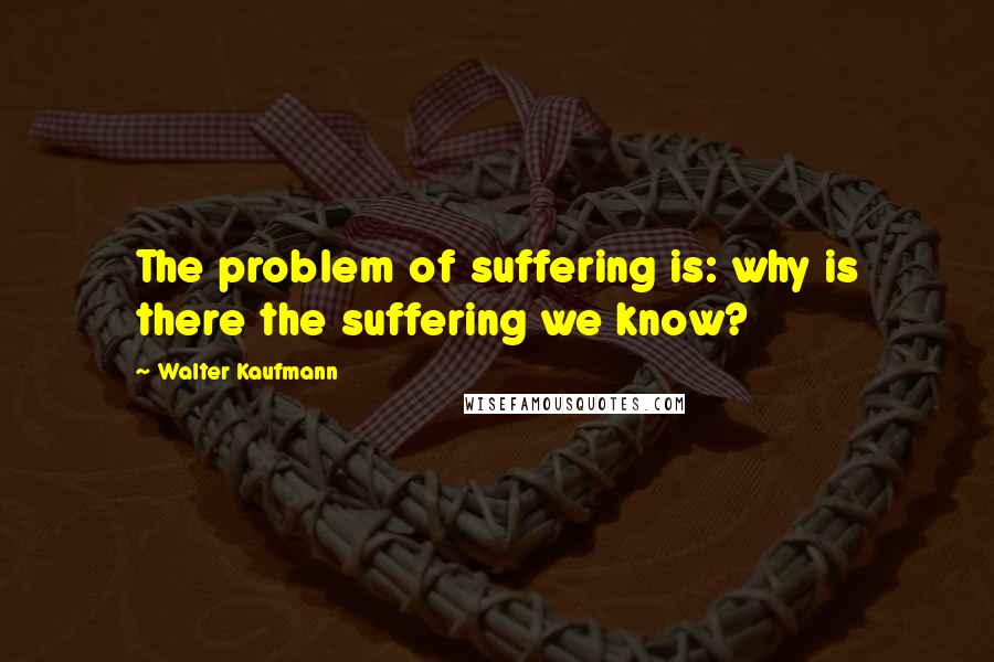 Walter Kaufmann quotes: The problem of suffering is: why is there the suffering we know?