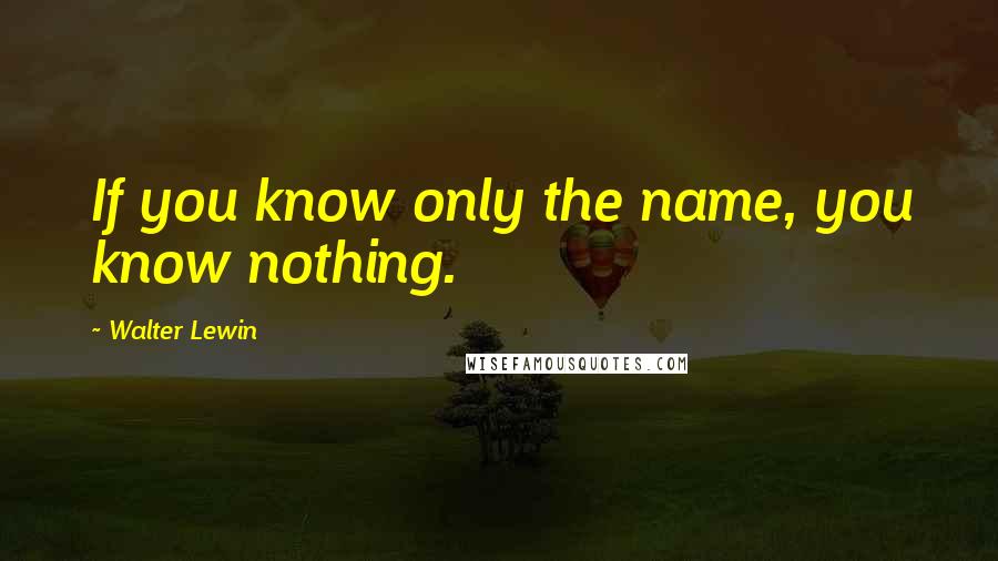 Walter Lewin quotes: If you know only the name, you know nothing.