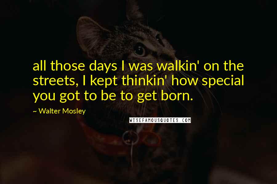 Walter Mosley quotes: all those days I was walkin' on the streets, I kept thinkin' how special you got to be to get born.