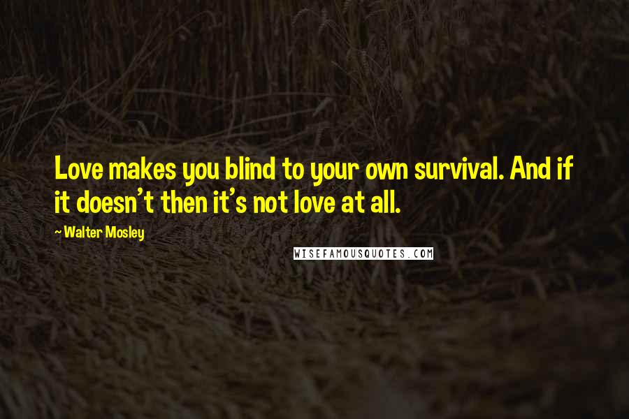 Walter Mosley quotes: Love makes you blind to your own survival. And if it doesn't then it's not love at all.