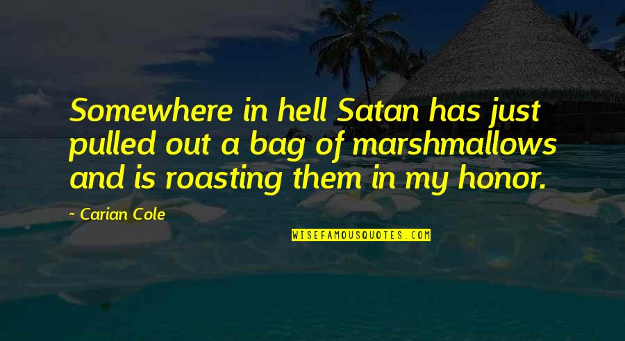 Wander In Fairyland Quotes By Carian Cole: Somewhere in hell Satan has just pulled out Wander In Fairyland Quotes By Carian Cole: Somewhere in hell Satan has just pulled out