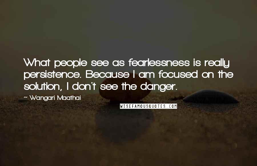 Wangari Maathai quotes: What people see as fearlessness is really persistence. Because I am focused on the solution, I don't see the danger.