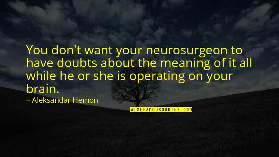 Want It All Quotes By Aleksandar Hemon: You don't want your neurosurgeon to have doubts