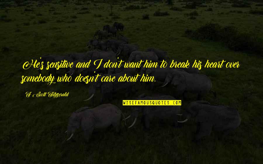 Want Somebody Quotes By F Scott Fitzgerald: He's sensitive and I don't want him to