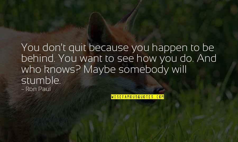 Want Somebody Quotes By Ron Paul: You don't quit because you happen to be