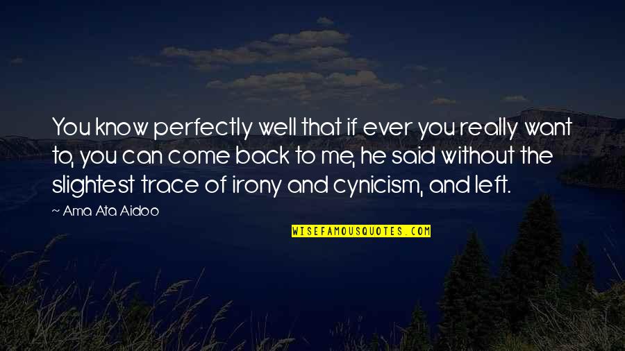 Want You To Come Back Quotes By Ama Ata Aidoo: You know perfectly well that if ever you