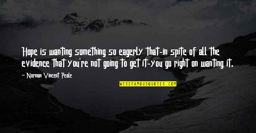 Wanting Mr Right Quotes By Norman Vincent Peale: Hope is wanting something so eagerly that-in spite