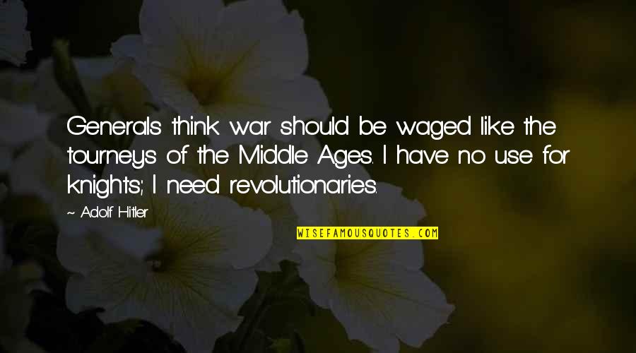 War Generals Quotes By Adolf Hitler: Generals think war should be waged like the
