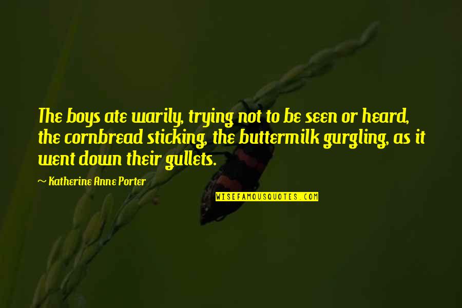 Warily Quotes By Katherine Anne Porter: The boys ate warily, trying not to be Warily Quotes By Katherine Anne Porter: The boys ate warily, trying not to be