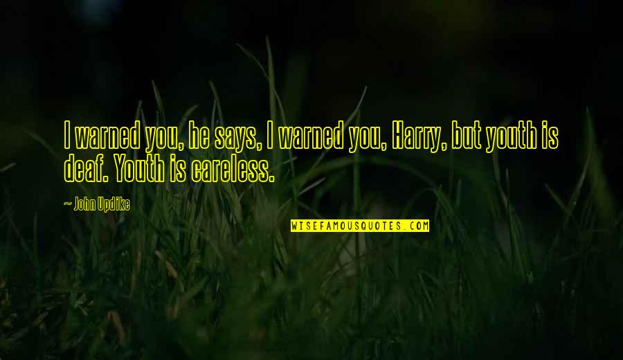 Warned You Quotes By John Updike: I warned you, he says, I warned you,
