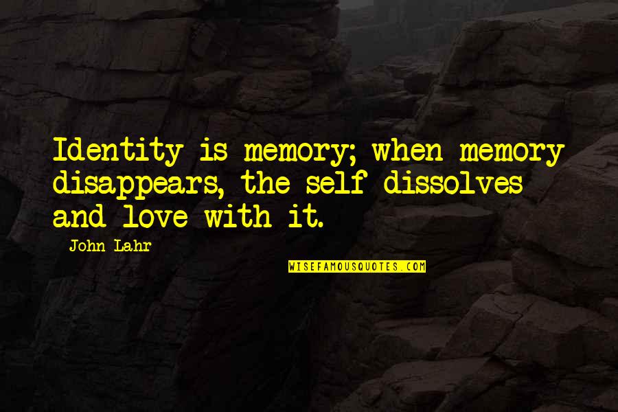 Warp Factor Quotes By John Lahr: Identity is memory; when memory disappears, the self