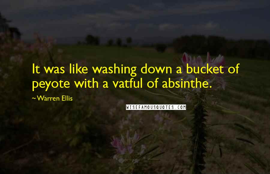 Warren Ellis quotes: It was like washing down a bucket of peyote with a vatful of absinthe.