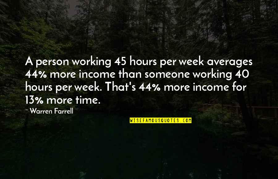 Warren's Quotes By Warren Farrell: A person working 45 hours per week averages