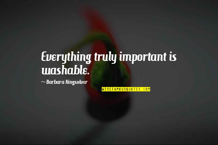 Washable Quotes By Barbara Kingsolver: Everything truly important is washable. Washable Quotes By Barbara Kingsolver: Everything truly important is washable.