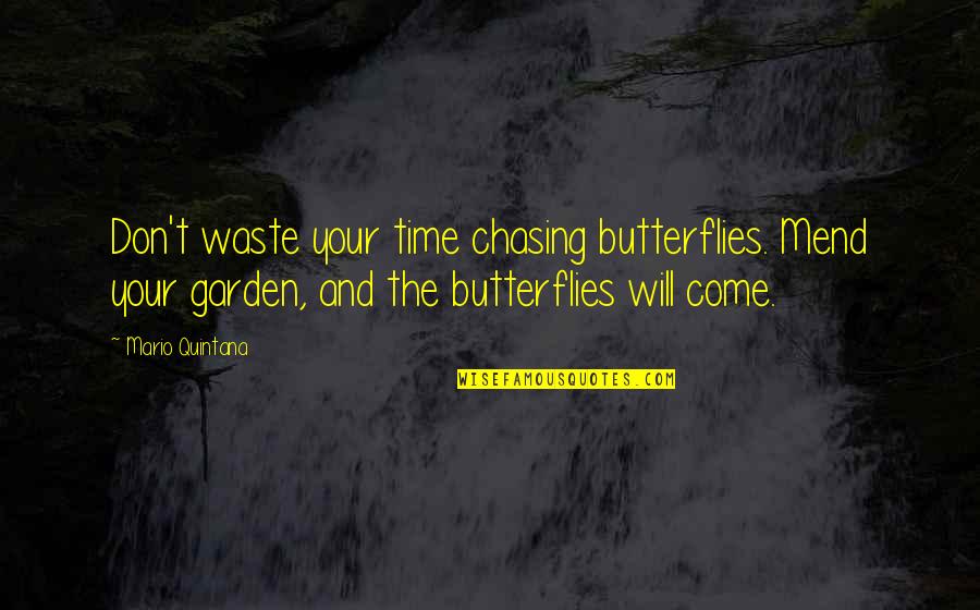 Waste Your Time Quotes By Mario Quintana: Don't waste your time chasing butterflies. Mend your Waste Your Time Quotes By Mario Quintana: Don't waste your time chasing butterflies. Mend your
