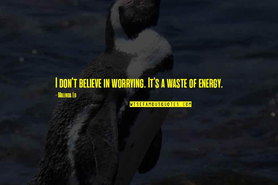 Wasted Time Energy Quotes By Malinda Lo: I don't believe in worrying. It's a waste