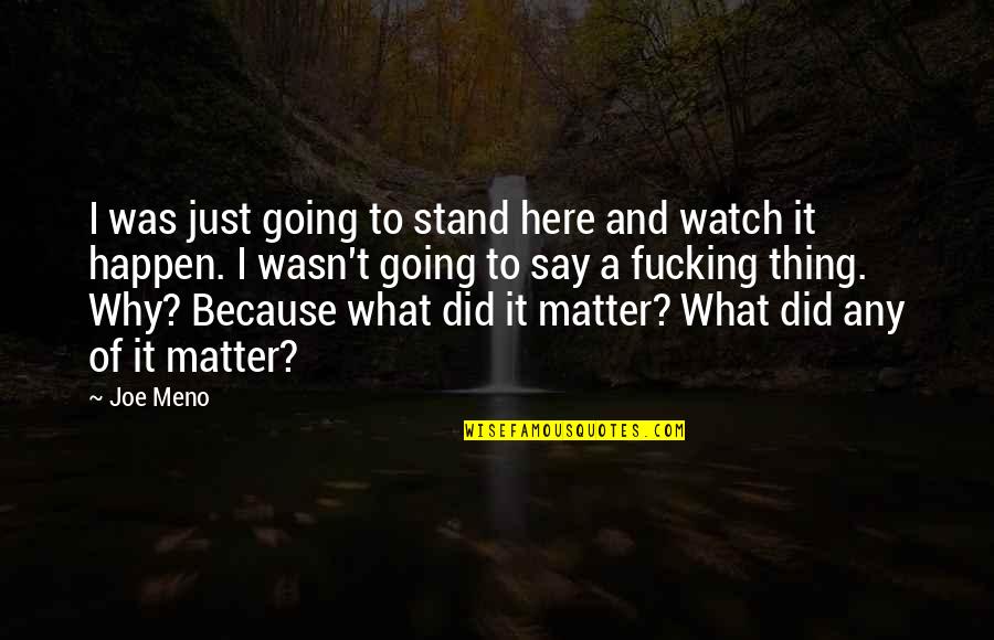 Watch What You Say Quotes By Joe Meno: I was just going to stand here and Watch What You Say Quotes By Joe Meno: I was just going to stand here and