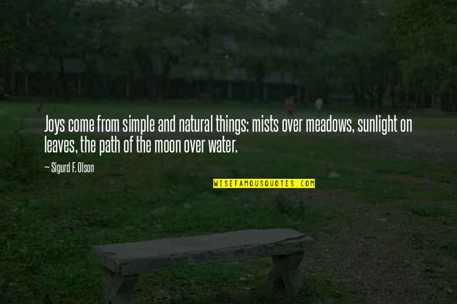 Water And Moon Quotes By Sigurd F. Olson: Joys come from simple and natural things: mists Water And Moon Quotes By Sigurd F. Olson: Joys come from simple and natural things: mists