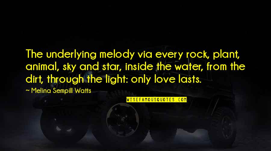 Water And Sky Quotes By Melina Sempill Watts: The underlying melody via every rock, plant, animal, Water And Sky Quotes By Melina Sempill Watts: The underlying melody via every rock, plant, animal,