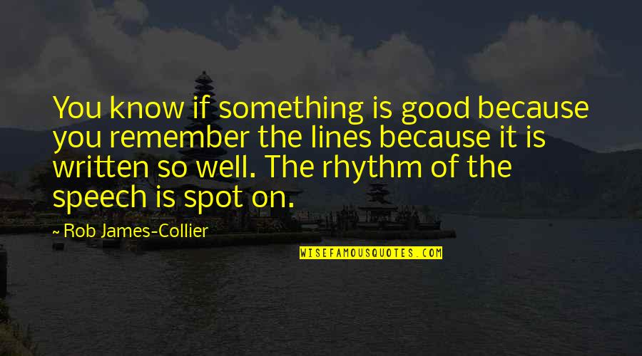 Water Quality Quotes By Rob James-Collier: You know if something is good because you