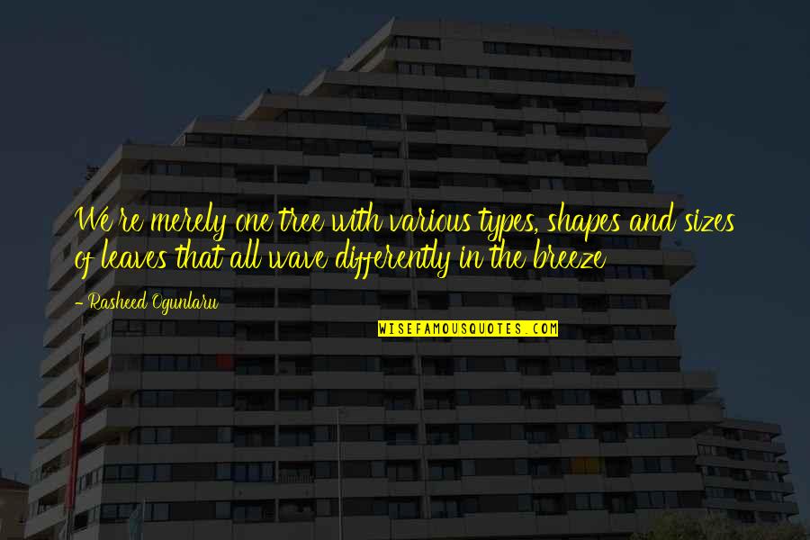Wave And Life Quotes By Rasheed Ogunlaru: We're merely one tree with various types, shapes