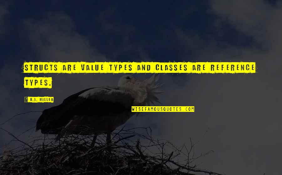 Waweza Movement Quotes By B.J. Miller: Structs are value types and classes are reference Waweza Movement Quotes By B.J. Miller: Structs are value types and classes are reference
