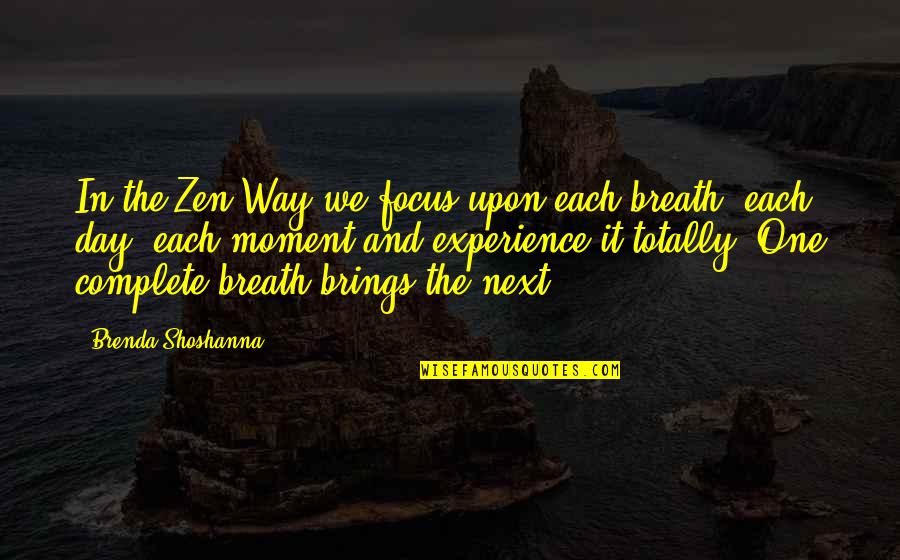 Way Of Zen Quotes By Brenda Shoshanna: In the Zen Way we focus upon each