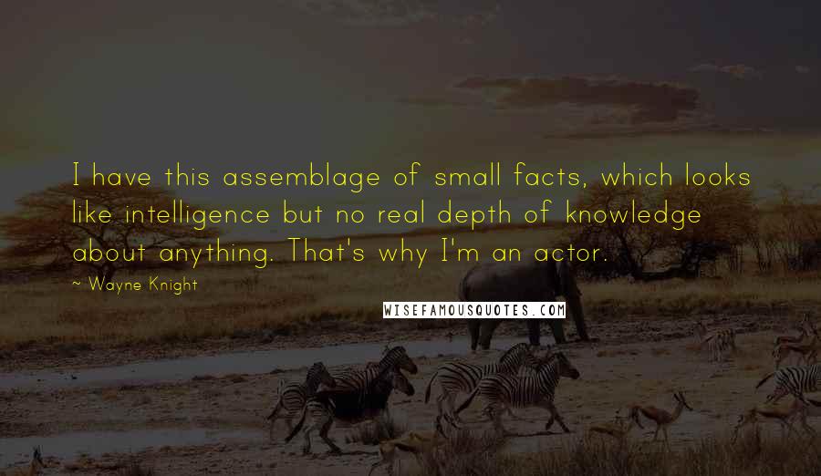 Wayne Knight quotes: I have this assemblage of small facts, which looks like intelligence but no real depth of knowledge about anything. That's why I'm an actor.