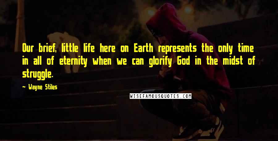 Wayne Stiles quotes: Our brief, little life here on Earth represents the only time in all of eternity when we can glorify God in the midst of struggle.