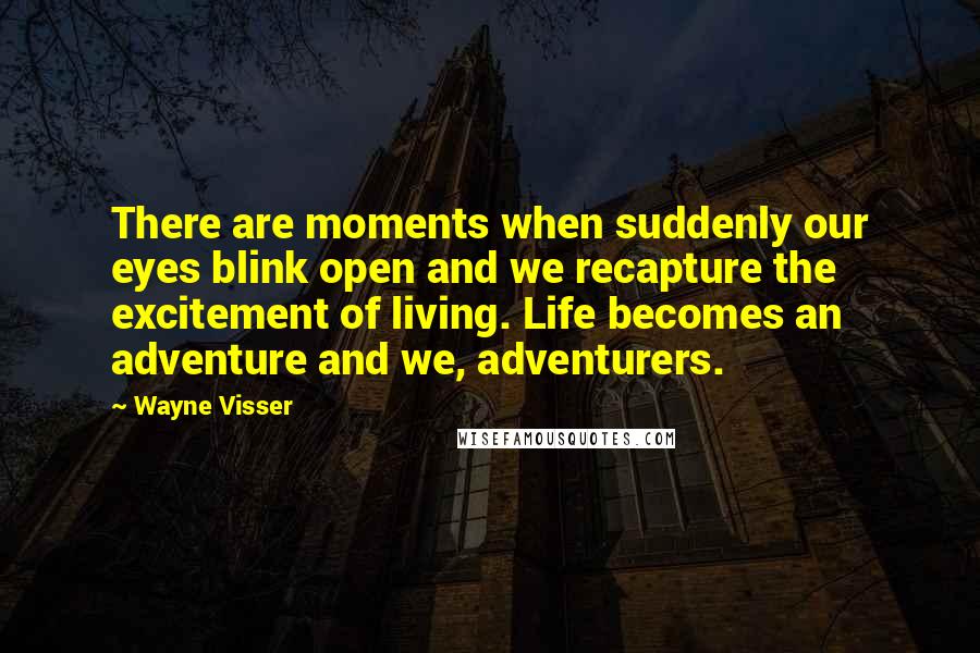 Wayne Visser quotes: There are moments when suddenly our eyes blink open and we recapture the excitement of living. Life becomes an adventure and we, adventurers.