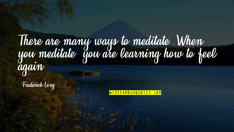 Ways Of Learning Quotes By Frederick Lenz: There are many ways to meditate. When you