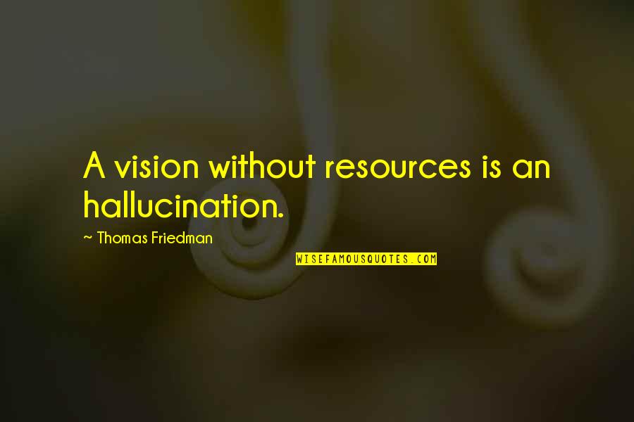 We Act Crazy Quotes By Thomas Friedman: A vision without resources is an hallucination.