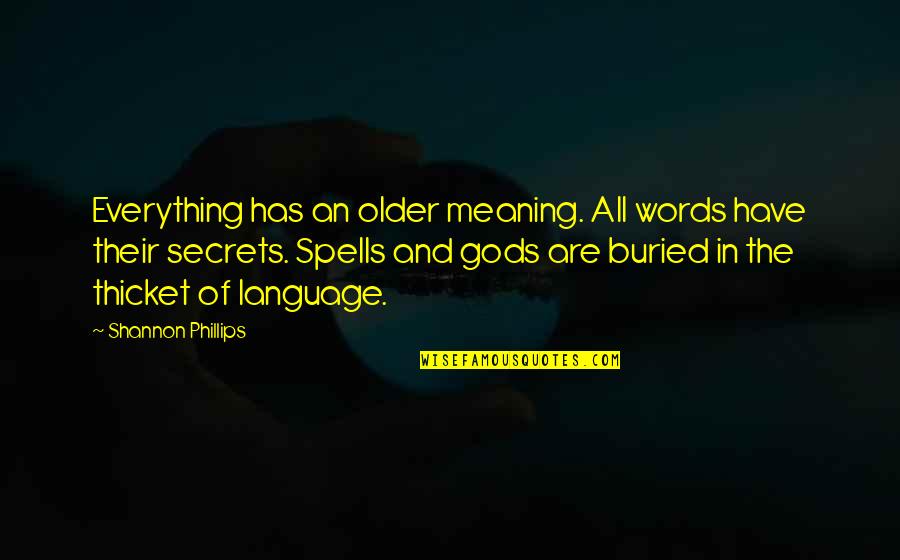 We All Have Secrets Quotes By Shannon Phillips: Everything has an older meaning. All words have We All Have Secrets Quotes By Shannon Phillips: Everything has an older meaning. All words have