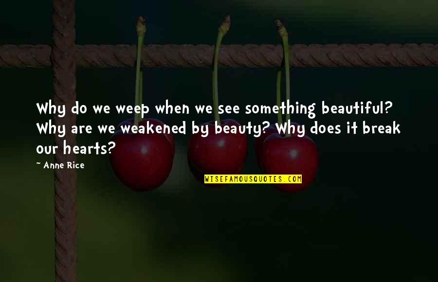 We Are Beautiful Quotes By Anne Rice: Why do we weep when we see something