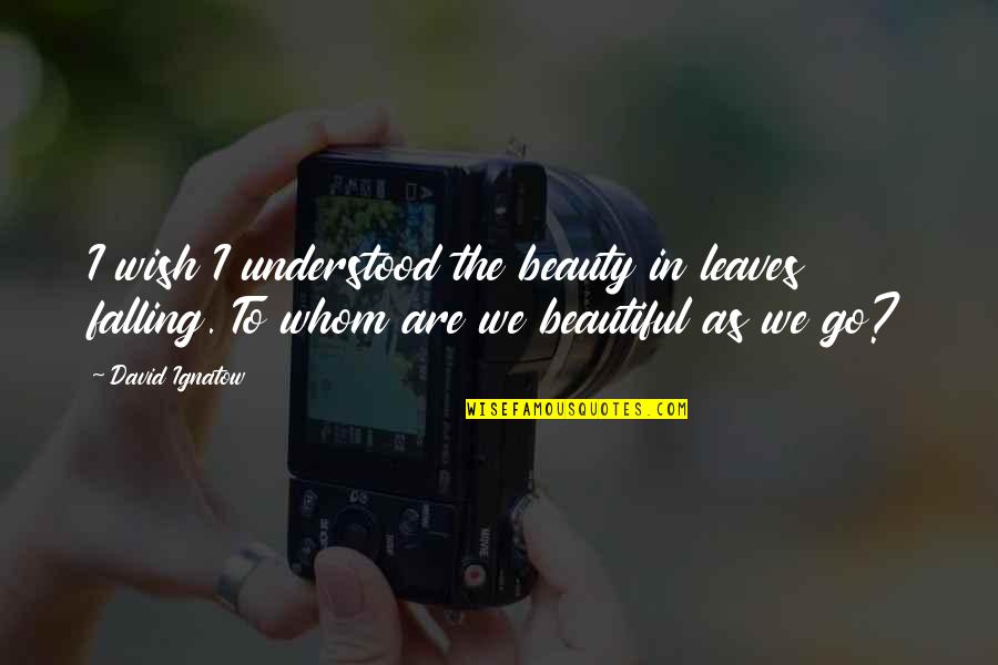We Are Beautiful Quotes By David Ignatow: I wish I understood the beauty in leaves