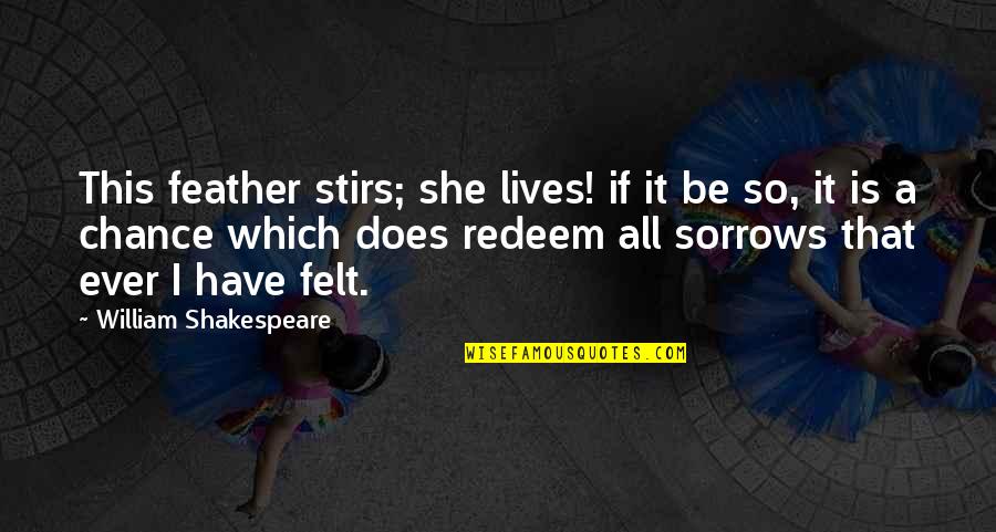 We Are Becoming Distant Quotes By William Shakespeare: This feather stirs; she lives! if it be