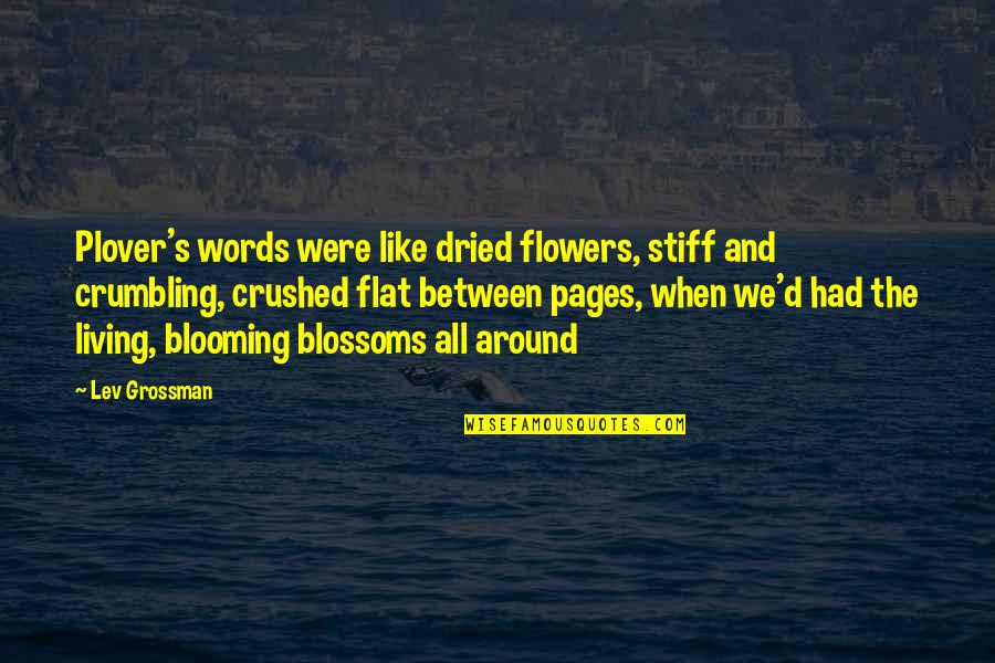 We Are Like Flowers Quotes By Lev Grossman: Plover's words were like dried flowers, stiff and We Are Like Flowers Quotes By Lev Grossman: Plover's words were like dried flowers, stiff and
