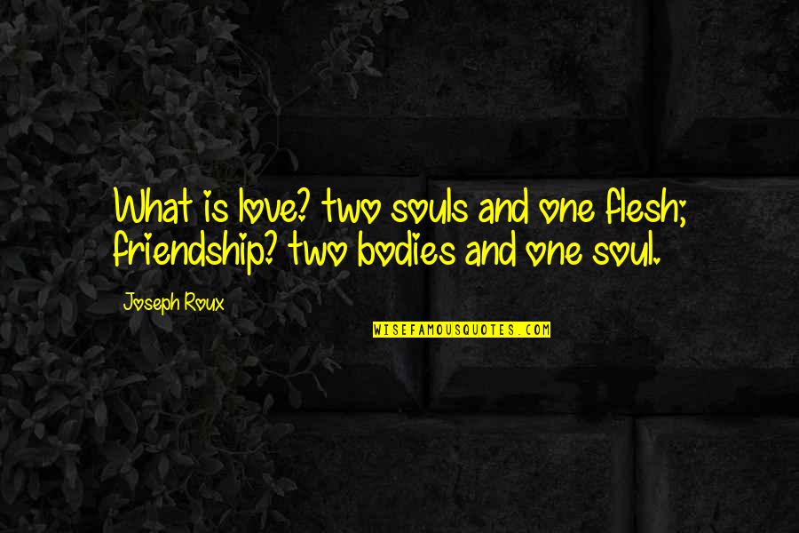 We Are Not Bodies With Souls We Are Souls With Bodies Quotes By Joseph Roux: What is love? two souls and one flesh;