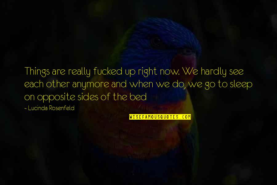 We Are Opposite To Each Other Quotes By Lucinda Rosenfeld: Things are really fucked up right now. We