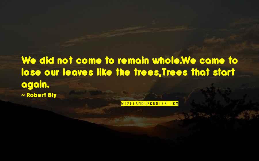 We Came Alone Quotes By Robert Bly: We did not come to remain whole.We came We Came Alone Quotes By Robert Bly: We did not come to remain whole.We came