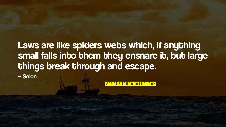 We Fall We Break Quotes By Solon: Laws are like spiders webs which, if anything