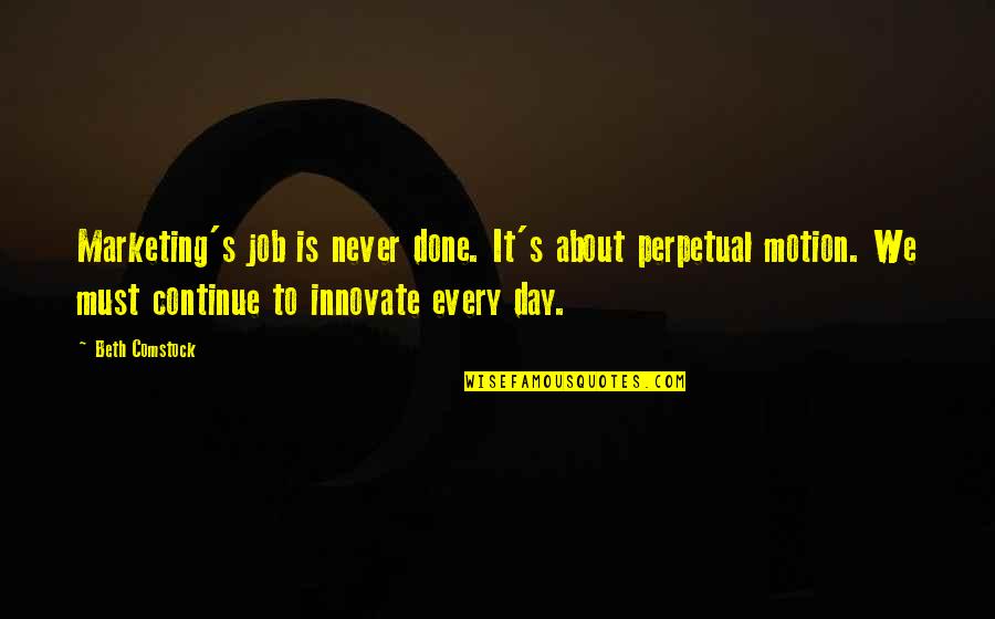 We Innovate Quotes By Beth Comstock: Marketing's job is never done. It's about perpetual