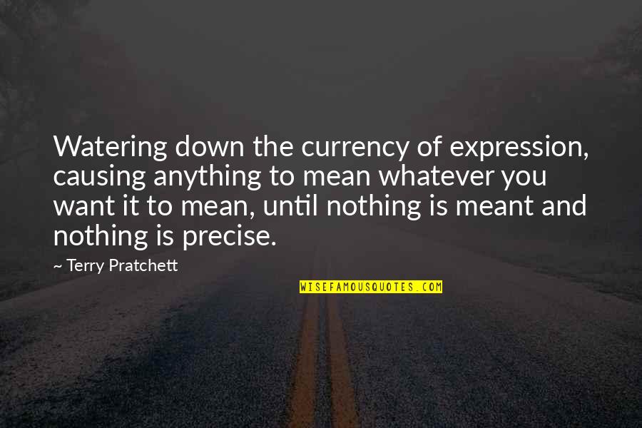 We Learn From Others Mistakes Quotes By Terry Pratchett: Watering down the currency of expression, causing anything