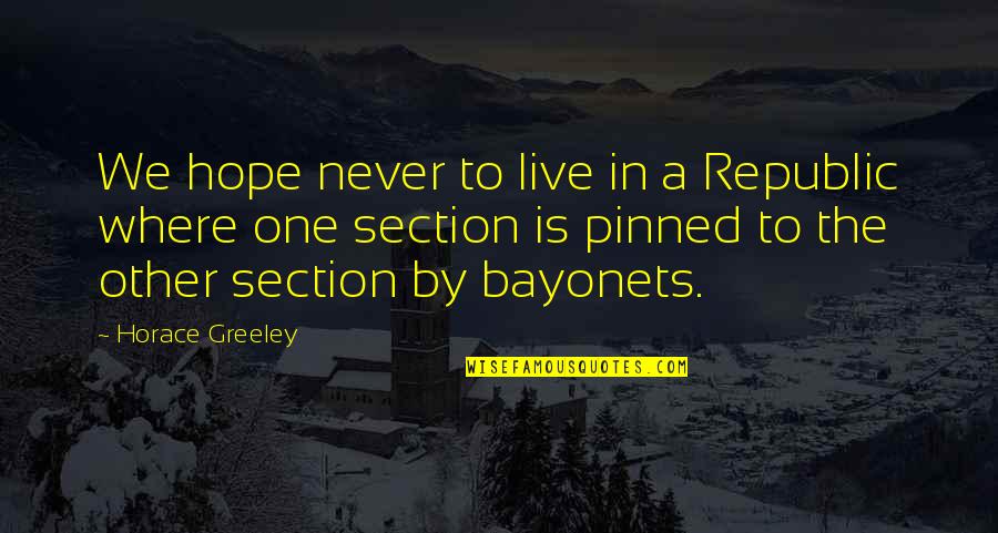 We Live In Hope Quotes By Horace Greeley: We hope never to live in a Republic