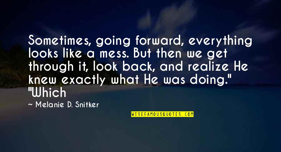 We Look Back Quotes By Melanie D. Snitker: Sometimes, going forward, everything looks like a mess.
