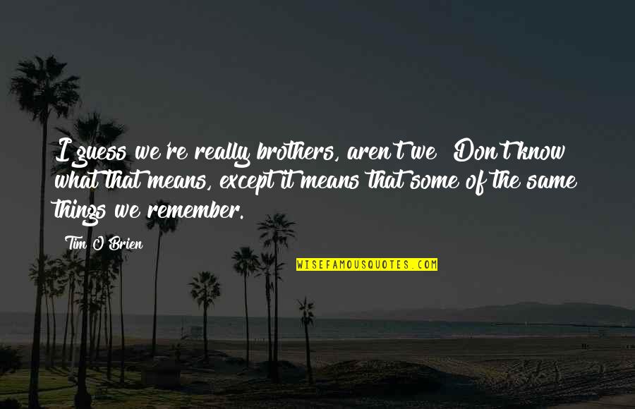 We Remember Quotes By Tim O'Brien: I guess we're really brothers, aren't we? Don't We Remember Quotes By Tim O'Brien: I guess we're really brothers, aren't we? Don't