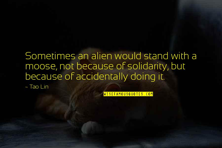 We Stand In Solidarity Quotes By Tao Lin: Sometimes an alien would stand with a moose, We Stand In Solidarity Quotes By Tao Lin: Sometimes an alien would stand with a moose,